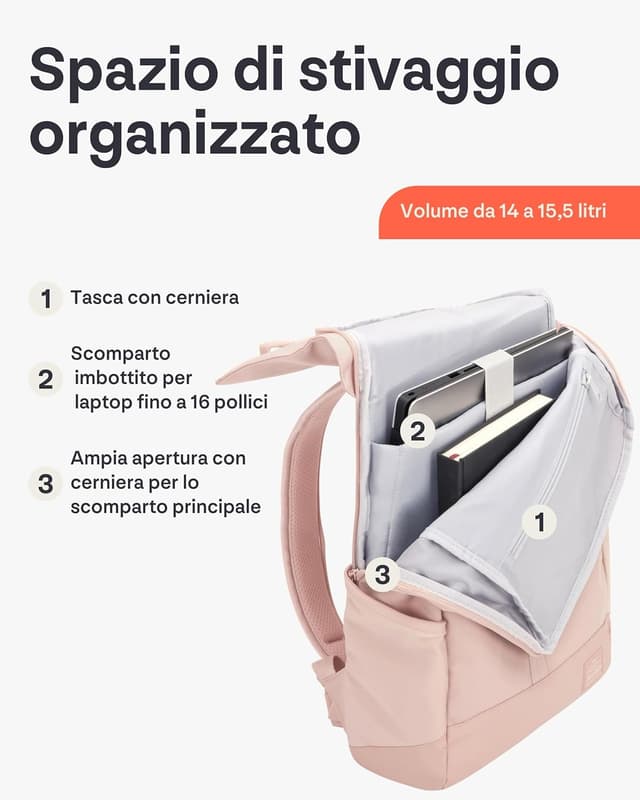 Detalle de Johnny Urban Zaino Zaino Zaino espandibile MIKA Donna Rosa con vano per PC da 16”