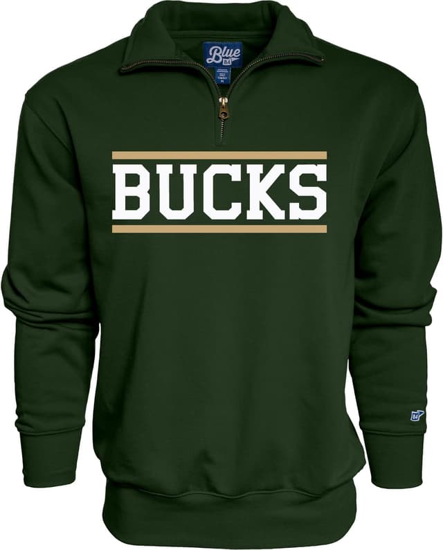 Detalle de Blue 84 NBA Officially Licensed Quarter Zip Sweatshirt (Milwaukee Bucks) — Team Color