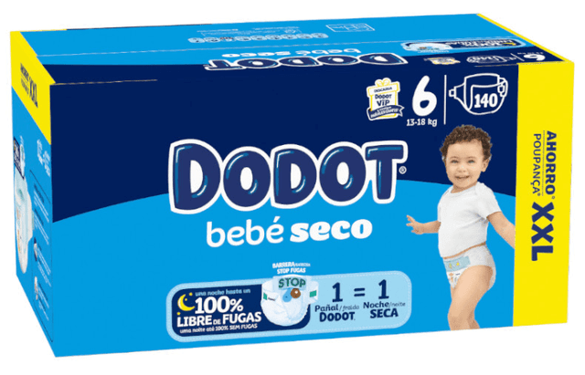 Detalle 2 de Dodot Pañales Bebé Seco Box XXL T6 (13-18 kg), 140 unidades