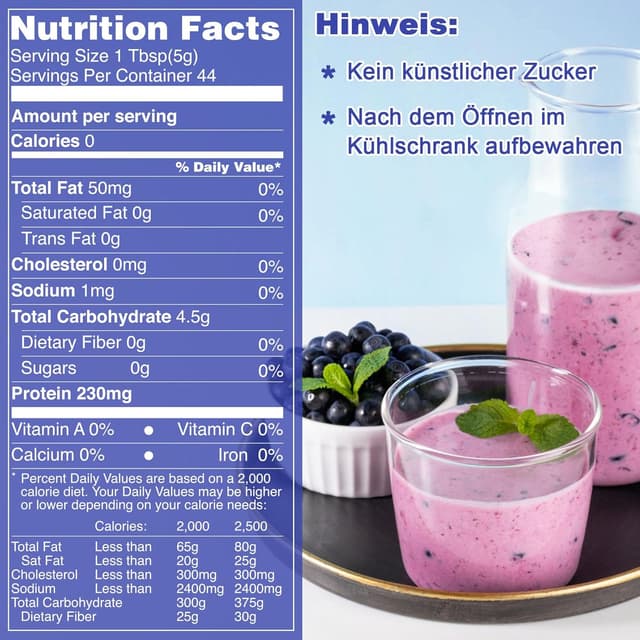 Detalle de Heidelbeerpulver (220 g) aus gefriergetrockneten Wildheidelbeeren – ohne Zusatzstoffe