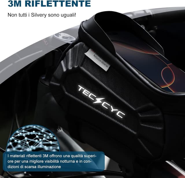 Detalle de TECHCYC Borsa Telaio Bici con riflettente e touchscreen TPU, impermeabile per MTB, gravel, strada ed e-bike
