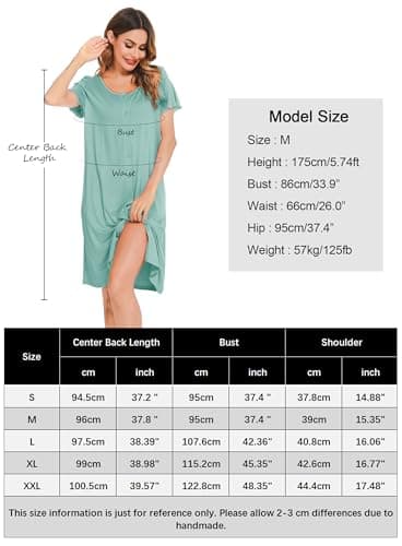 Detalle de Lovasy camisón de lactancia de verano con botones y bolsillos, manga corta (verde claro)