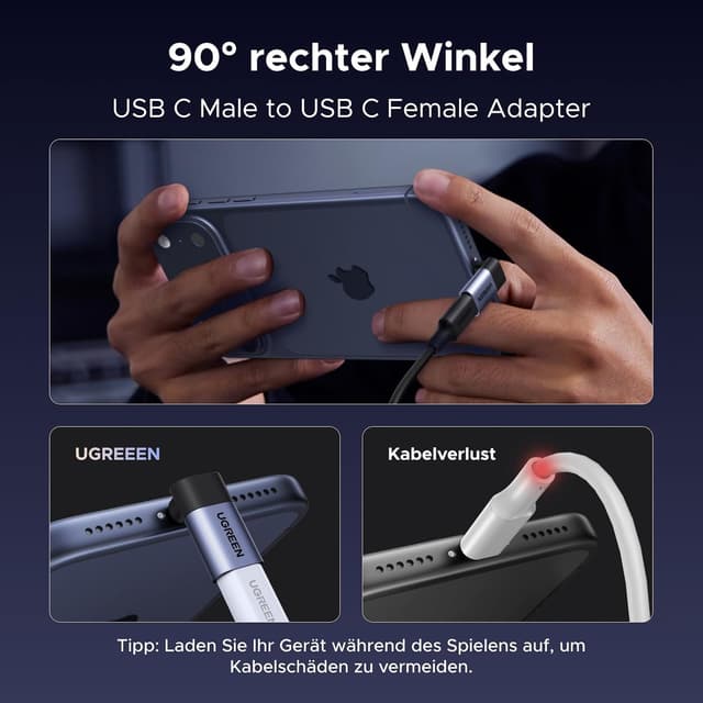 Detalle 2 de UGREEN USB-C Winkeladapter 90° 3 Stück