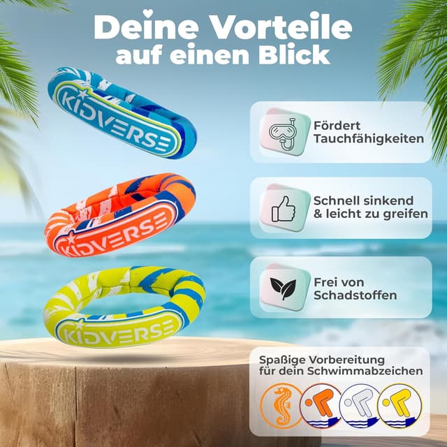 Detalle 2 de KIDVERSE Tauchringe für Kinder ab 6 Jahren – Neopren-Tauchspielzeug mit Sandfüllung
