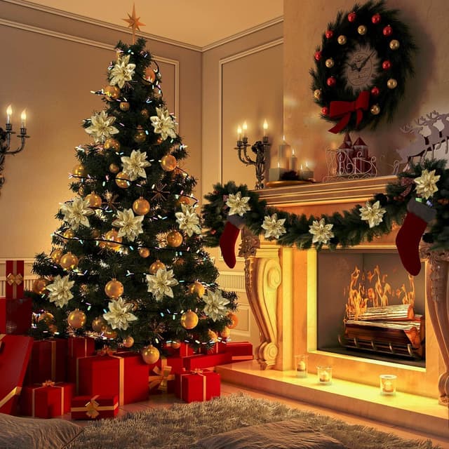 Thumbnail 2 de Weihnachtsblumen Glitzer 14 cm 12er Set