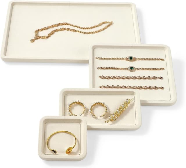 Thumbnail 6 de Papten Bandeja apilable para joyas de microfibra, beige, 35x24cm