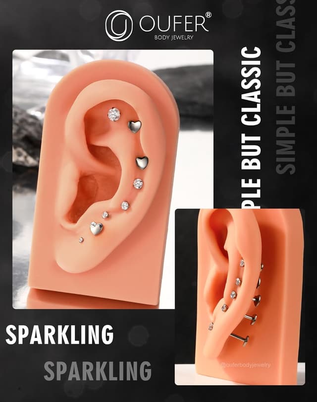 Detalle de OUFER barre labret / piercing lèvre en titane avec écrous push-in, 16G (5/6/8/10/12 mm) pour helix, tragus et cartilage