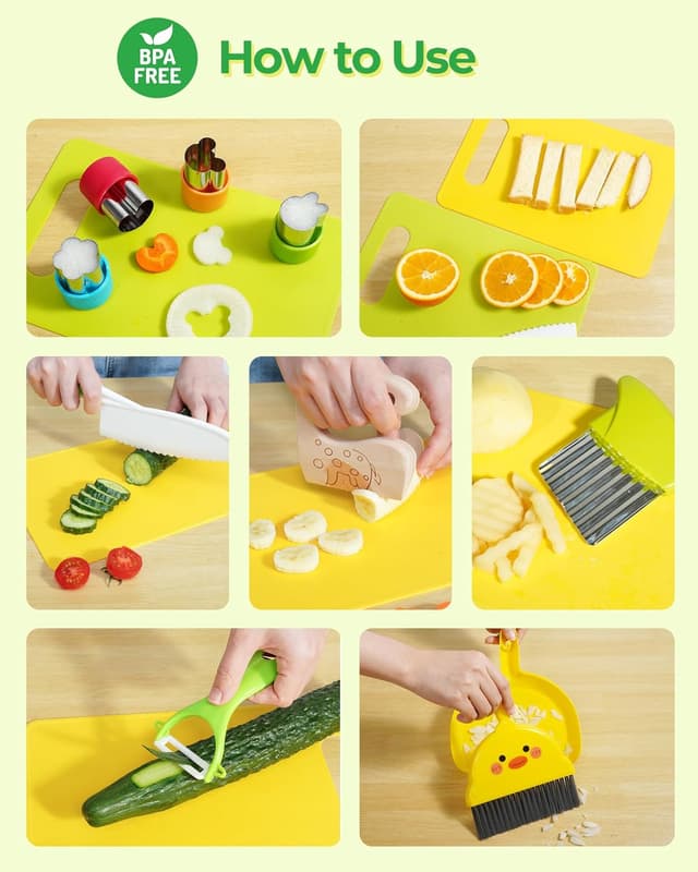 Detalle de Kids Kitchen Knife Set (15 pcs) BPA Free Montessori Tools for Toddlers