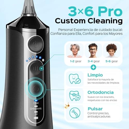 Detalle de COSLUS C51 irrigador dental bucal portátil inalámbrico con 3 modos, 18 niveles y depósito de 300 ml (IPX7)
