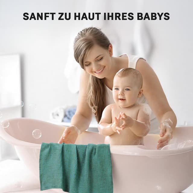 Detalle de IKWOLETI Mulltücher Baby (4er-Set) aus Musselin-Baumwolle, 60x60 cm – Grau & Grün