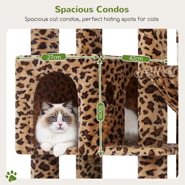 Detalle 2 de Globlazer Kratzbaum Leoparden (167 cm) mit breiter gepolsterter Plattform – XL Katzenhaus, Kratzstangen & Spielzeug