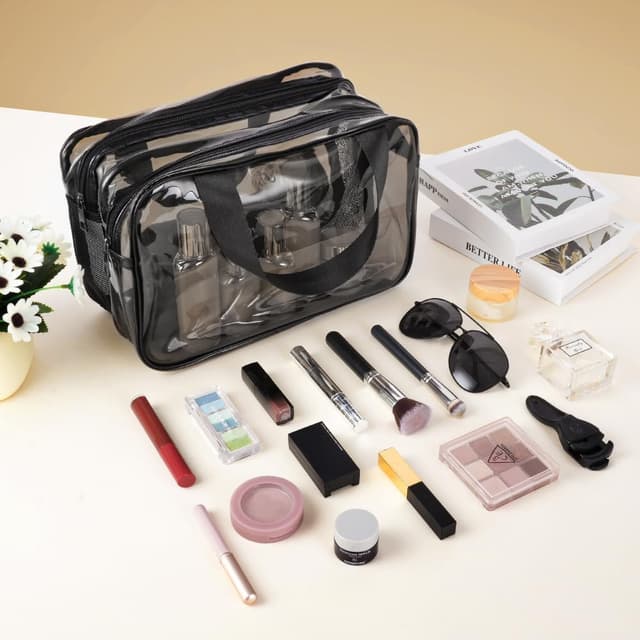 Detalle 2 de Aucuu beauty case trasparente in PVC con separazione asciutto/bagnato per viaggio