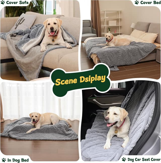 Detalle de BaoDan wasserdichte Hundedecke 73 x 100 cm – waschbare Fleecedecke für Bett, Couch & Sofa (Grau)