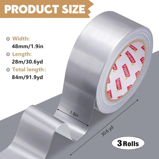 Detalle de Fyguard 3 Rolls Duct Tape (48mm x 28m) Heavy Duty gaffer tape set in black, silver & white