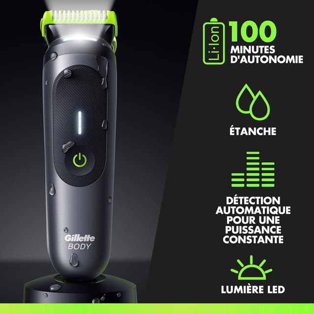 Detalle de Tondeuse Gillette Labs Body + Intimate Homme i7 : corps, zones intimes et usage sous la douche