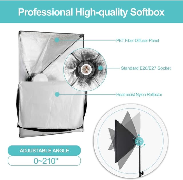 Detalle de EMART 50 x 70 cm Softbox-Set (85 W, dimmbar, 3000–6000 K) für Video & Fotografie