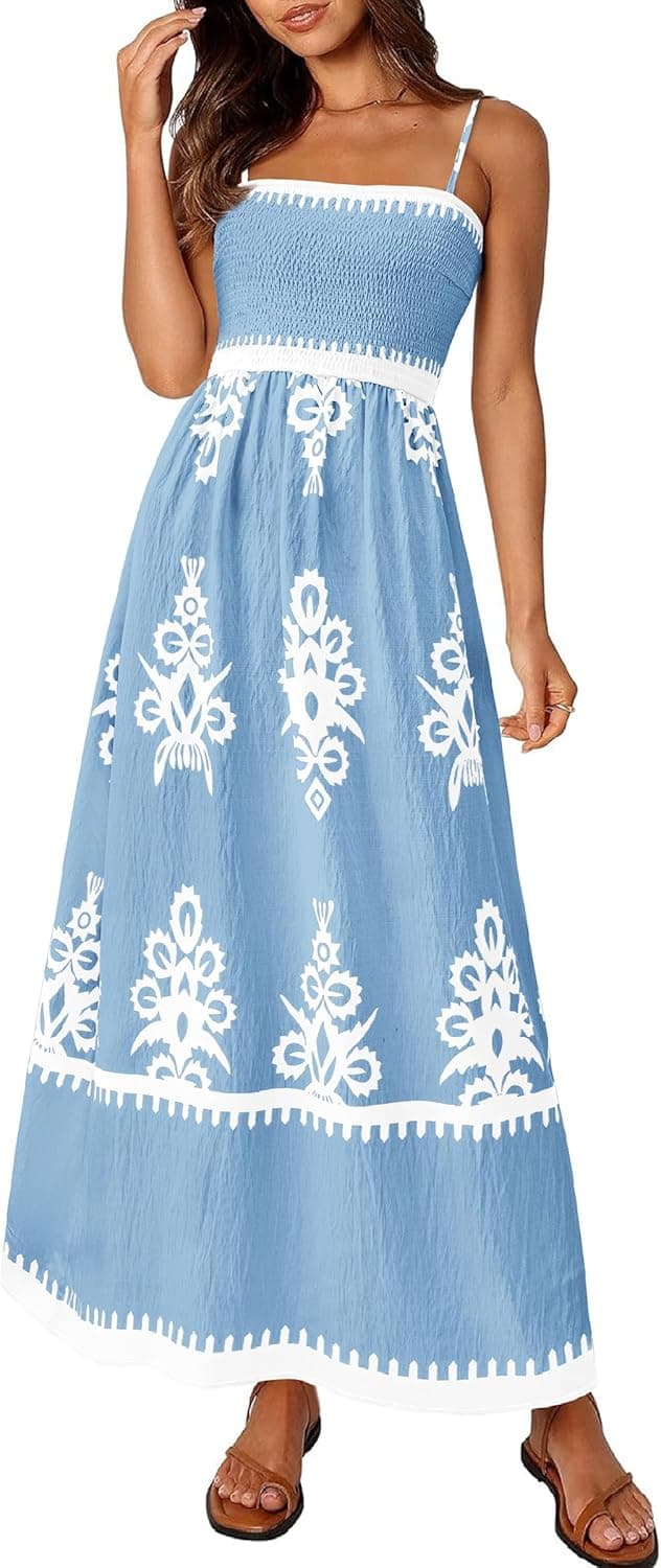 Detalle de PRETTYGARDEN 2026 Floral Summer Dress for Women (Spaghetti Strap, Flowiy Boho Maxi)
