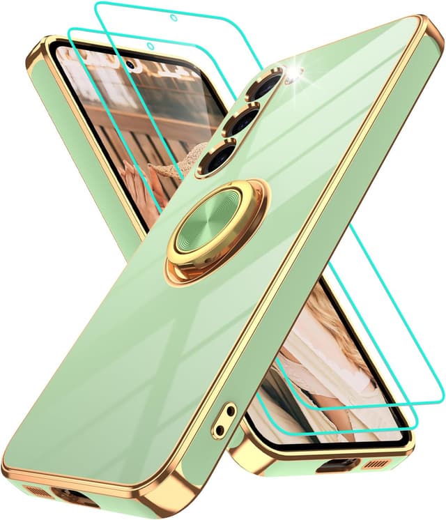 Detalle de Gritup Slim Fit Case for Samsung Galaxy S23 Plus (Pea Green) with Ring Kickstand + 2 HD Screen Protectors