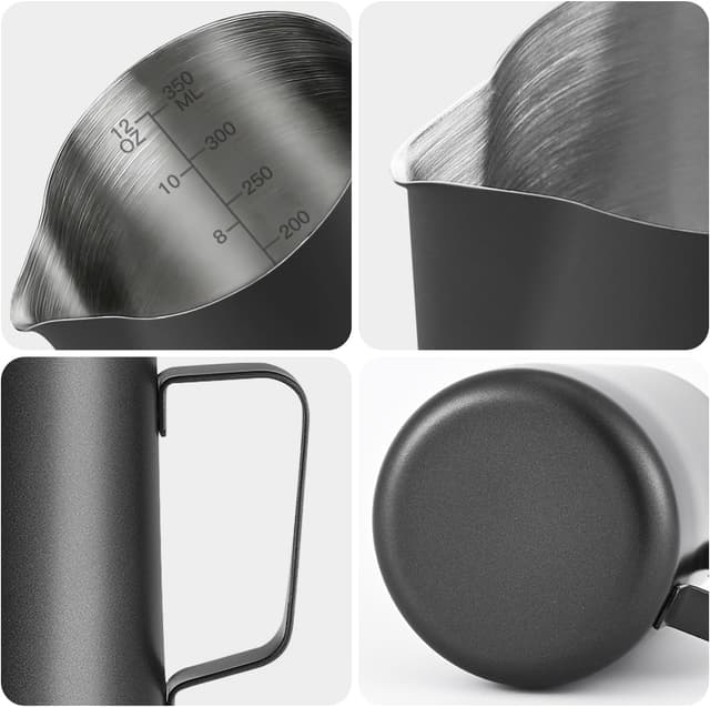 Detalle de Milk Frothing Pitcher 12oz / 350ml Stainless Steel Steaming Jug with Decorating Pen (Black) – Latte Art frother