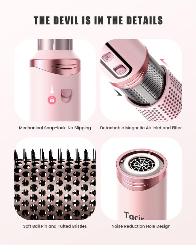 Thumbnail 6 de Tqcir 8-in-1 Professional Hot Air Styler & Hair Dryer Brush (Pink) with Auto-Wrap Curler + Storage Case