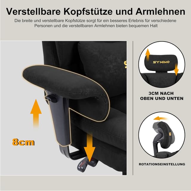Thumbnail 6 de Symino Gaming-Stuhl Chefsessel: ergonomischer Bürostuhl mit Fußstütze und 90–155° Rückenlehne