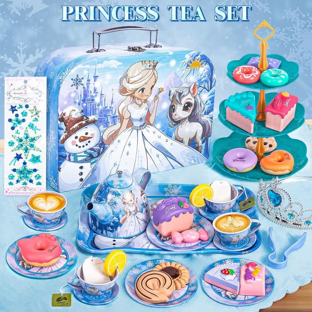 Detalle de Hohosunlar Kids Frozen Tea Party Set (Elsa) – Toddler Princess Tea Set with Carrying Case