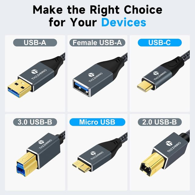 Detalle de Thzzhnno USB‑C auf Micro‑B Kabel (2 m) mit 5 Gbit/s – für externe Festplatten und Geräte mit Micro‑USB‑3.0