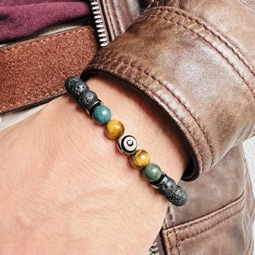 Detalle 2 de TEJO Pulsera Géminis para hombre con piedra natural (signo zodiacal) – regalo astrológico