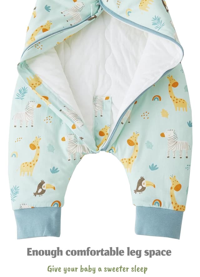 Detalle 2 de Chilsuessy Baby Schlafsack mit Füßen 2,5 Tog für Ganzjahr (Grün Zoo) – Längen 70–100 cm