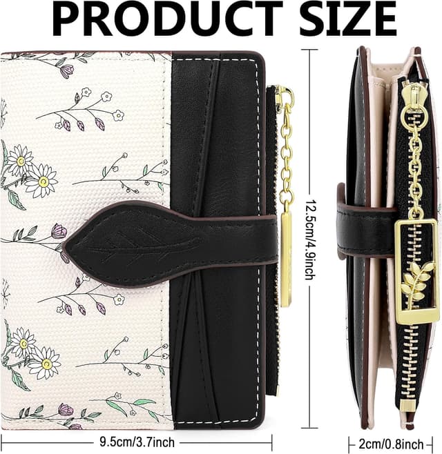 Detalle de Farcauo Mini portefeuille porte-monnaie femme noir à motif floral