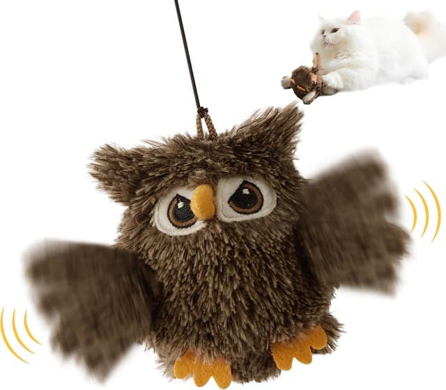 Detalle de ZOMISIA Interactive Cat Toys – Flapping Bird & Owl Kitten Toy with Catnip Bag (Rechargeable, Touch Activated) – No Flying, Brown