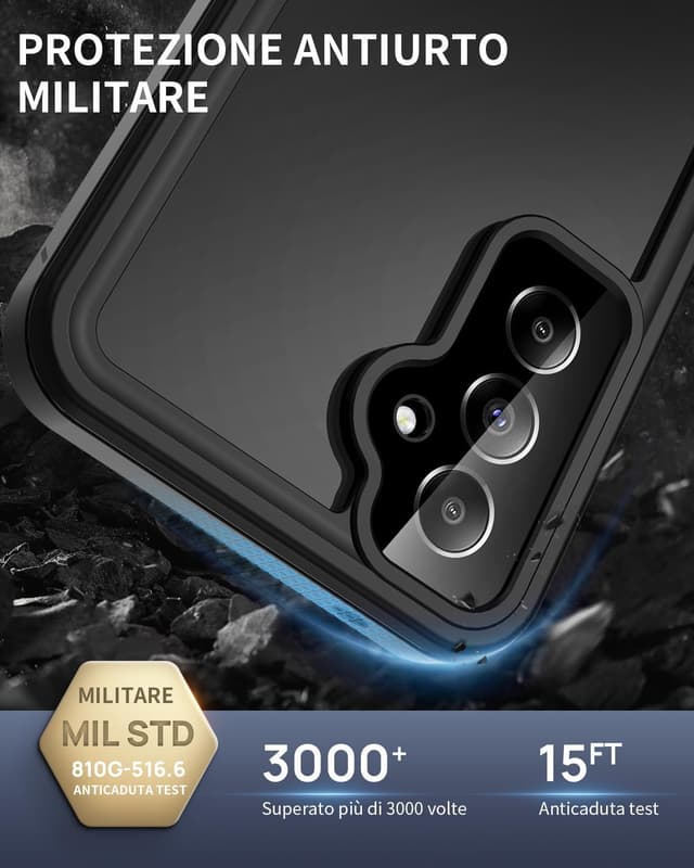 Detalle 2 de Focusor Cover impermeabile IP68 per Samsung Galaxy A55 5G con protezione schermo e custodia subacquea, nero