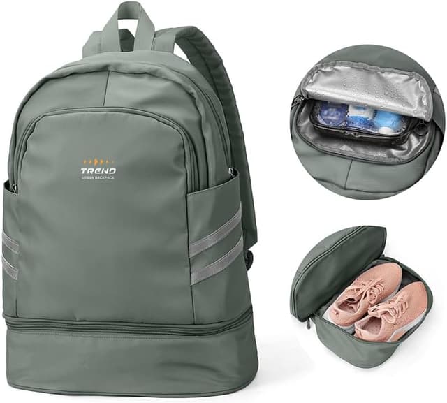 Detalle de SZLX Sportrucksack für Frauen mit Schuhfach und wasserdichter Nassetasche (faltbarer Handgepäck-Reiserucksack)