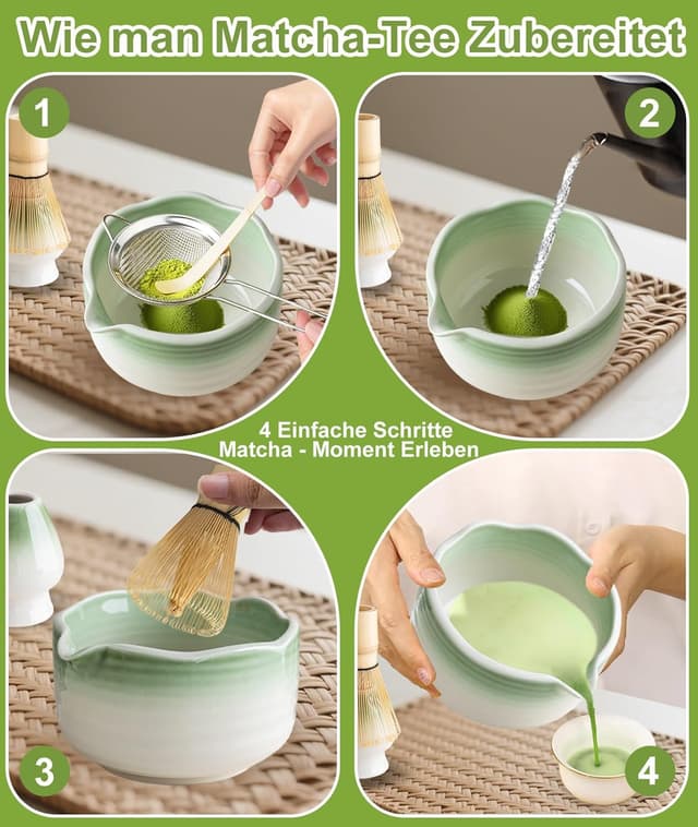 Detalle de JBER Matcha Besen-Set (7-teilig) mit Schale, Ausguss, Sieb und Halter