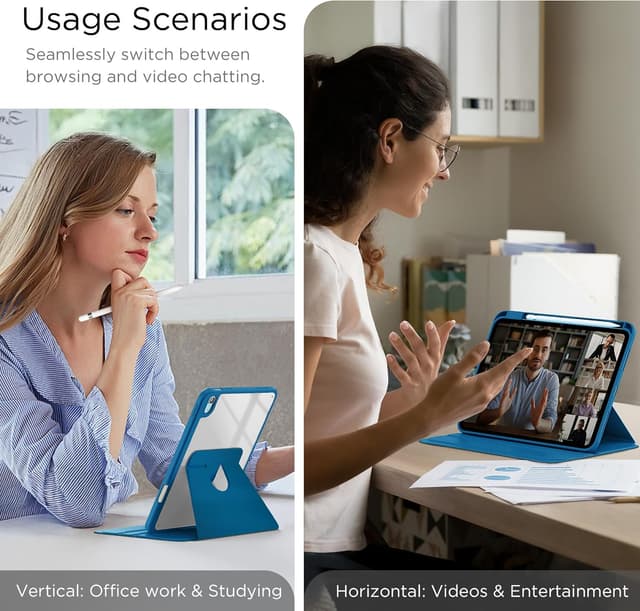 Thumbnail 6 de CACOE 360 Rotating Case for iPad (A16) 11th/10th Gen with Pencil Holder, Peacock Blue