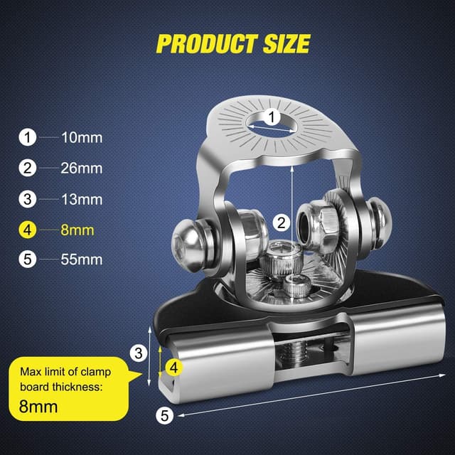 Detalle 2 de Nilight 304 Stainless Steel LED Light Bar Mounting Brackets (2-Pack) — Universal Adjustable Hood/Pillar Clamp Mounts