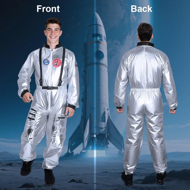 Detalle de AUYAO Astronaut Kostüm Herren Silber – Astronautenoverall für Erwachsene (unisex) für Halloween, S–XL