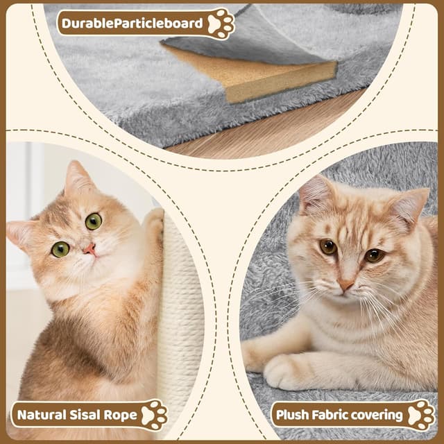 Detalle 2 de Yaheetech 50cm Basic Cat Tree Tower (Light Grey) with Oversized Perches, Condo & Hanging Ball