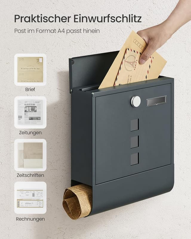 Detalle 2 de SONGMICS Wandbriefkasten GMB20AG für A4