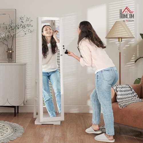 Detalle 2 de HOMCOM espejo joyero 360° 38x38x160 cm