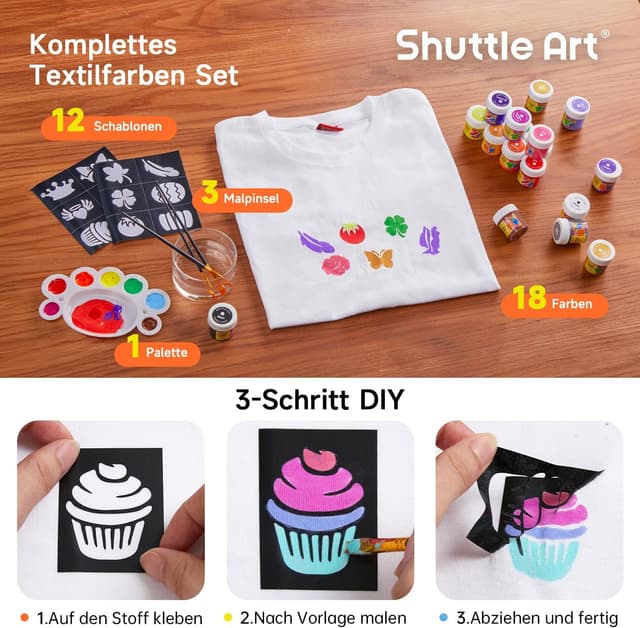 Detalle 2 de Shuttle Art Textilfarben 18 Farben Set 🎨