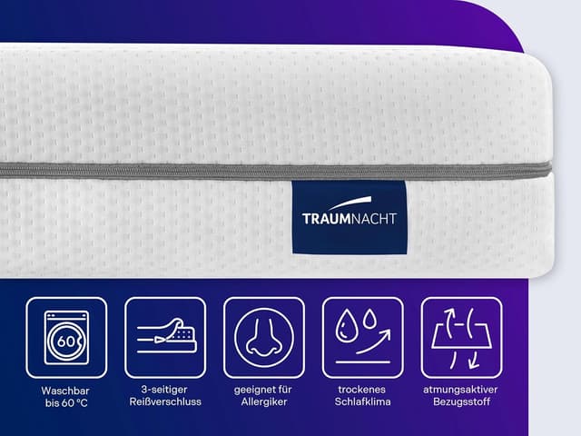 Detalle de Traumnacht orthopädische Kaltschaum Wendematratze 90x200 cm (7-Zonen) – atmungsaktiv & Öko-Tex zertifiziert, beidseitig nutzbar