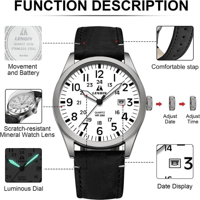 Thumbnail 5 de LN LENQIN Herren Militär-Uhr 42 mm Quarz