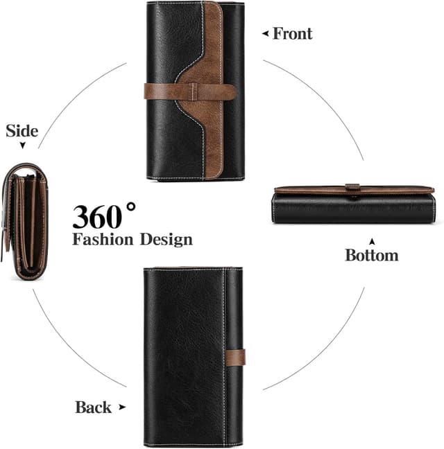 Detalle 2 de SENDEFN RFID Blocking Leather Long Purse for Women with Zipper Compartment and Multiple Card Slots