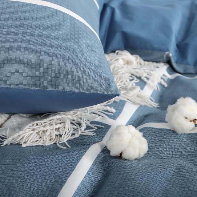 Detalle de RUIKASI Bettwäsche 135x200 cm Baumwolle, 4-teilig Denimblau mit Karo – mit Reißverschluss