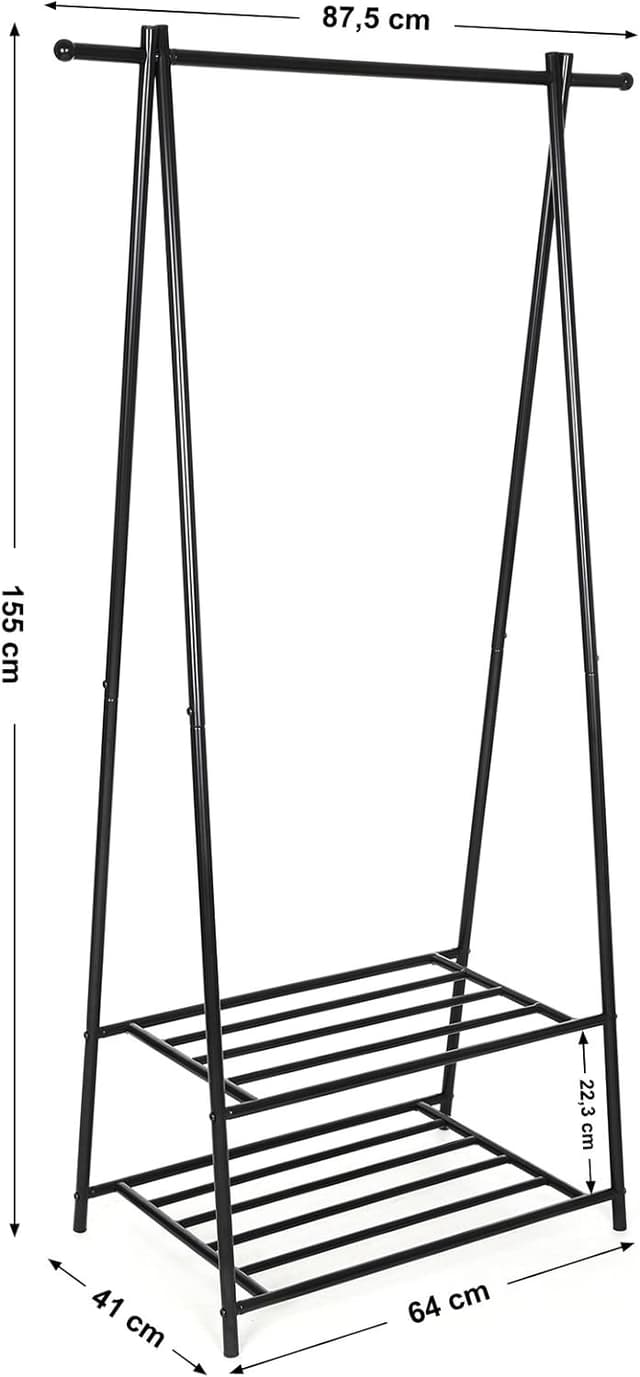 Detalle 2 de SONGMICS HSR05B appendiabiti con 2 ripiani portaoggetti e portascarpe, struttura in metallo nero