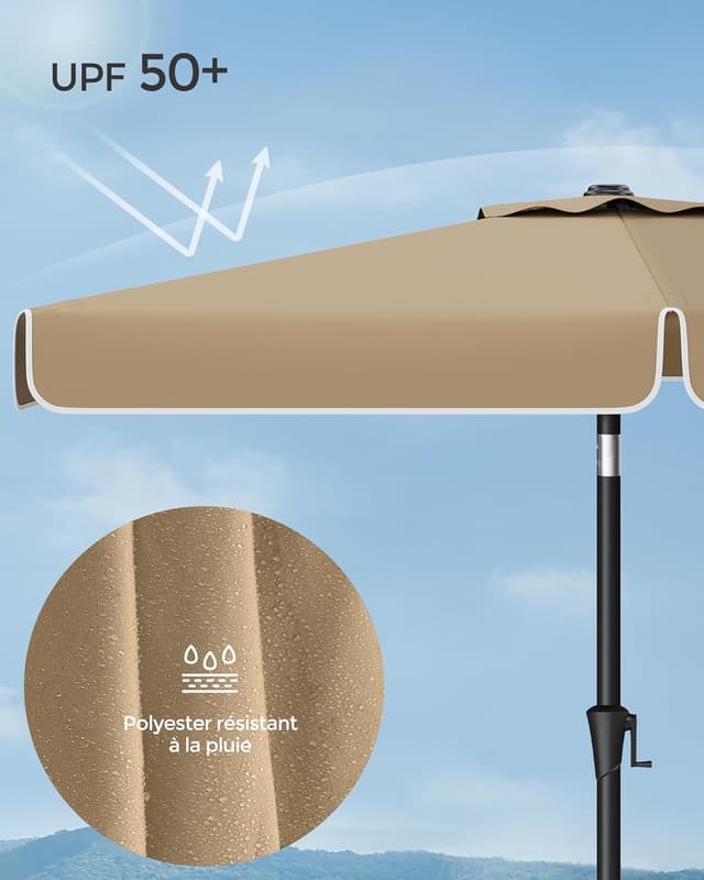 Thumbnail 5 de SONGMICS Parasol rectangulaire 200 x 150 cm avec UPF 50+ et inclinaison 30° (sans pied)