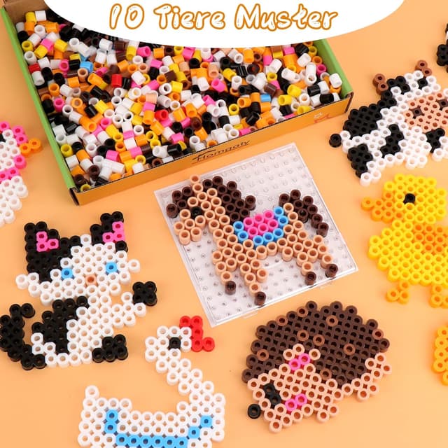 Detalle de Homgaty großes Bügelperlen-Set (10 mm, ca. 1.000 Stück) mit Tier-Mustervorlagen und Bügelpapier