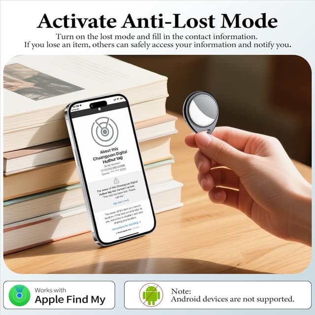 Detalle 2 de QCOQ® Air Tags Lot de 4 Noir 2026 : traceur Bluetooth anti-perte pour clés et bagages compatible Localiser (iOS)