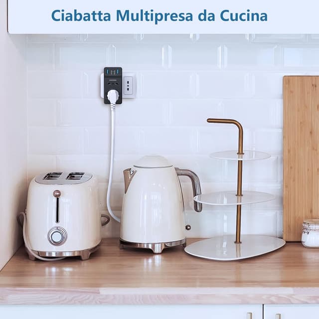 Thumbnail 6 de NVEESHOX multipresa 6-in-1 da muro con 1 Schuko + 1 presa IT, USB-C PD 20W e protezione